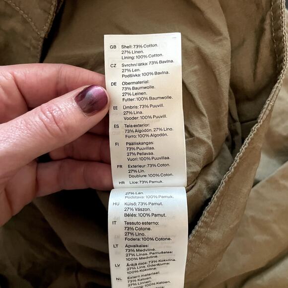 COS Linen Blend Twill Snap Button Crop Jacket Olive Green Women's Size 6 - Picture 7 of 7